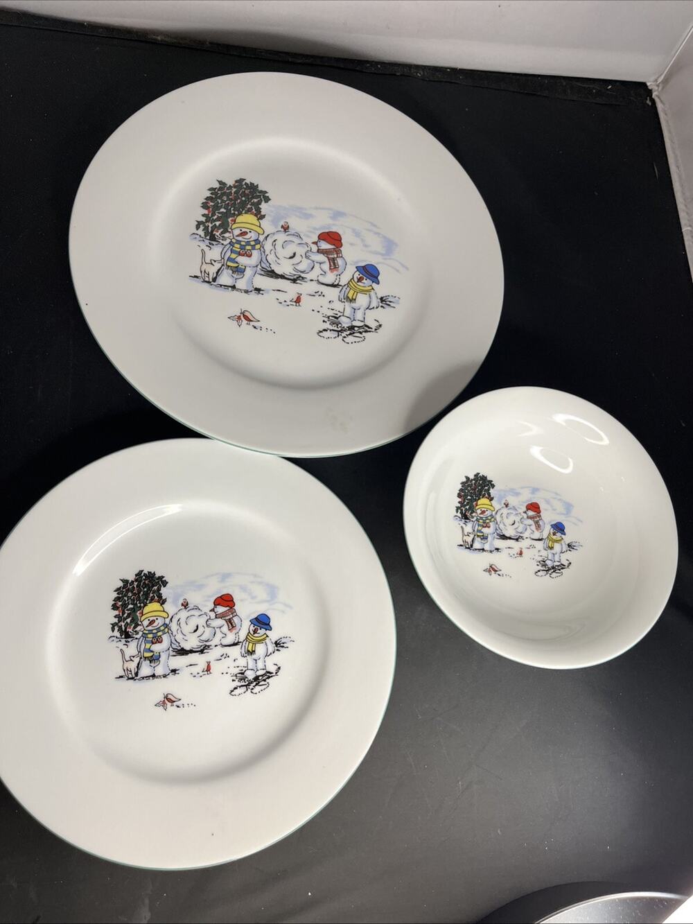 Global Design Porcelain Snowman Christmas Dinner Plate, Salad, Bowl Set Of 3